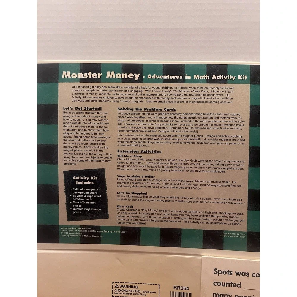 Vintage Lakeshore Monster Money Adventures in Math Activity Kit RR364 NEW Sealed